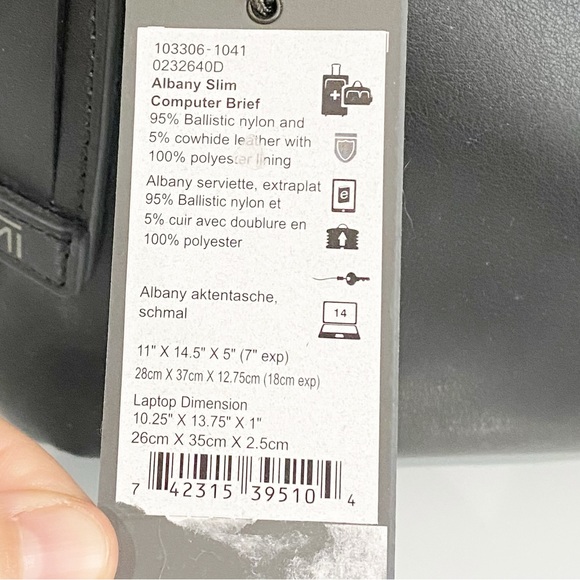 TUMI Bravo Albany Slim Computer Brief Black Shoulder Strap New With Tag - Picture 4 of 15